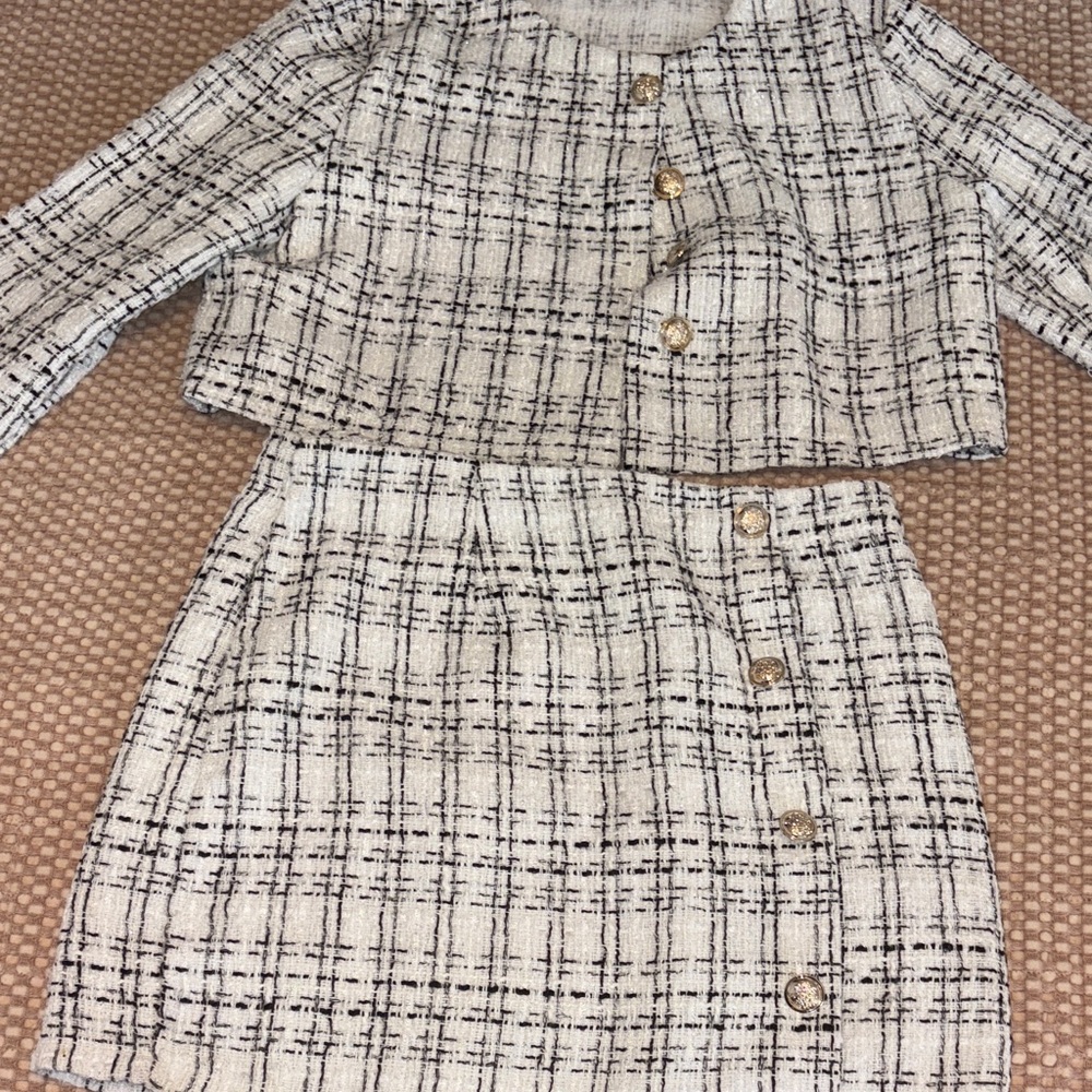 SHEIN Plaid Two-Piece Set in Black and White
